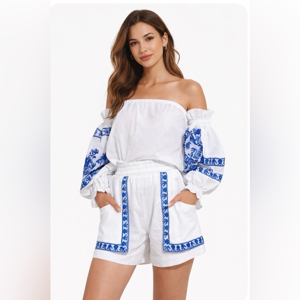NWT Lace Top & Short Set Embroidered 100% Cotton
